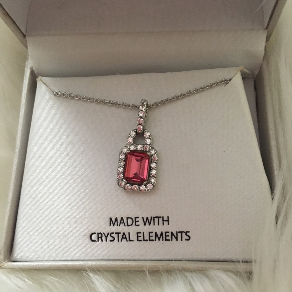 NIB GLITZ pink and white crystal necklace